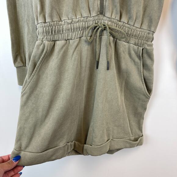 L*SPACE Womens XS Cotton Hoodie Romper Green Zip Up - Picture 2 of 8